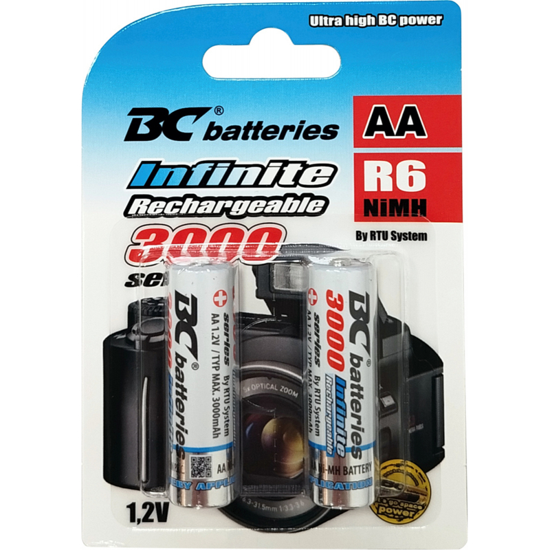 2x AA 3000mAh nabíjecí baterie R6 NiMH, 1,2V