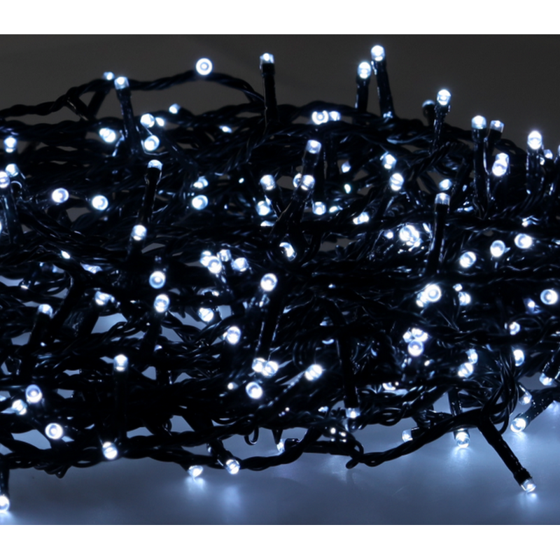Světelný řetěz 200 LED, 10+3 m, studené světlo, třpyt, časovač