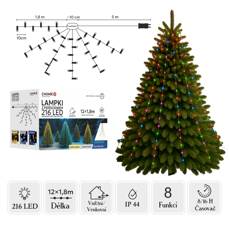 Sv�teln� hv�zdicov� �et�z 216 LED, 12x1,8m, barevn�
