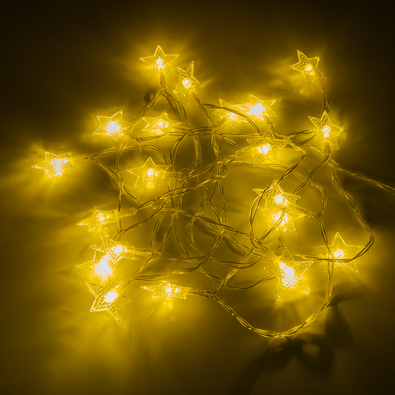 Světelný řetěz LUXUS 20LED hvězdiček, 3 m, IP20, 2x AA, teplé světlo