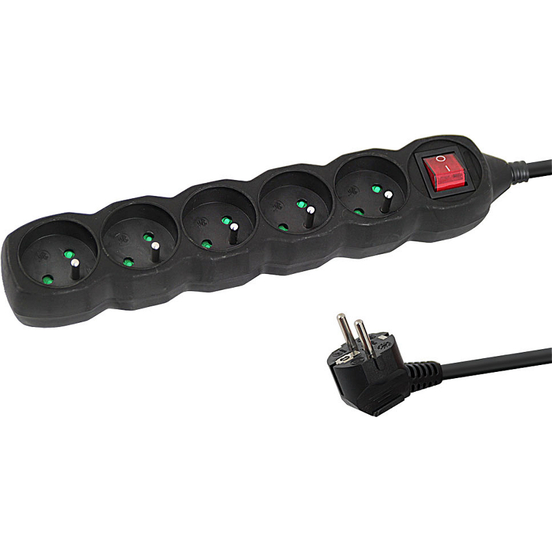 Prodlužovák 5 zásuvek 5 m s vypínačem 3x1,5mm, 16A