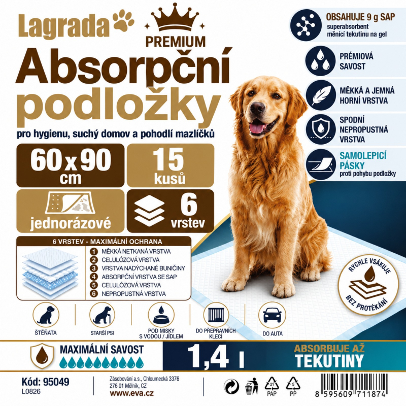 15x podložka absorpční 60x90 cm Lagrada PREMIUM, pro zvířata