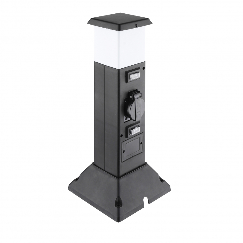Sloupek zahradn� sloupek IP44 s LED osv�tlen�m, plast, 2 z�suvky, hranol, �ern� 2x230V/16A