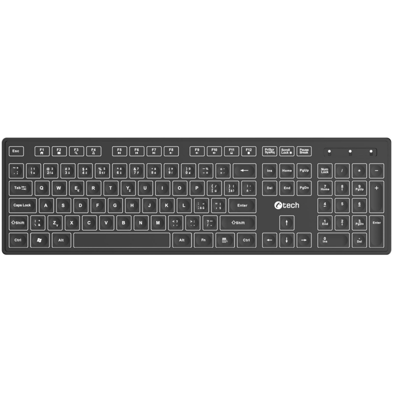 Klávesnice C-TECH KB-201-BL, nízkoprofilová, podsvícení, USB, CZ/SK