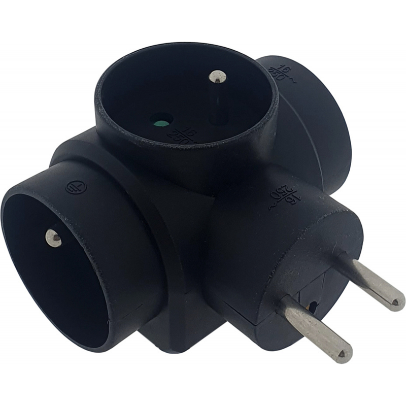 Rozbočka T 3x16A, černá roztrojka na 230V