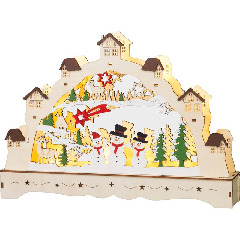 Vánoční dekorace MagicHome vesnička se sněhuláky 9LED, 33,5 cm