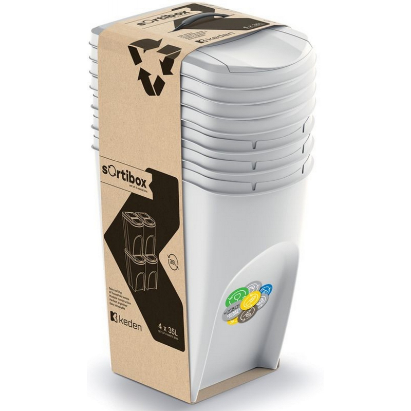 Koš odpadkový Sortibox na tříděný odpad 4 x 35l popelavá šedá
