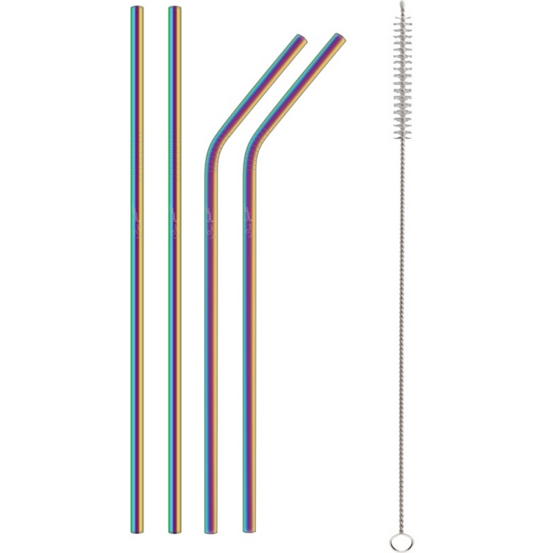 4x brčko Lamart STRAW nerezové barevné s kartáčkem LT7053