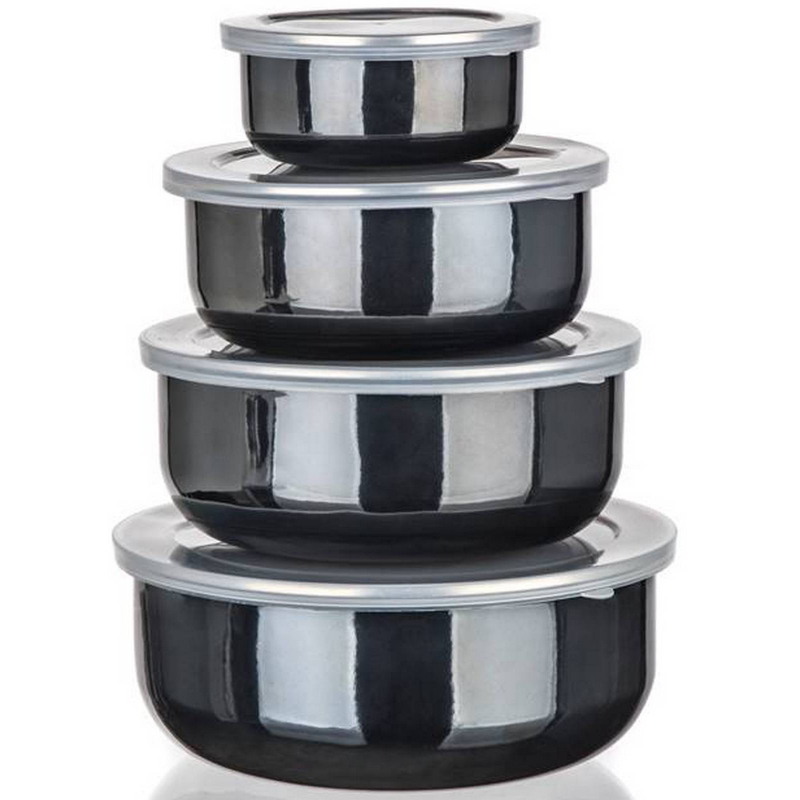 Misky smaltov� s plastov�m v��kem METALLIC Black sada 8 ks