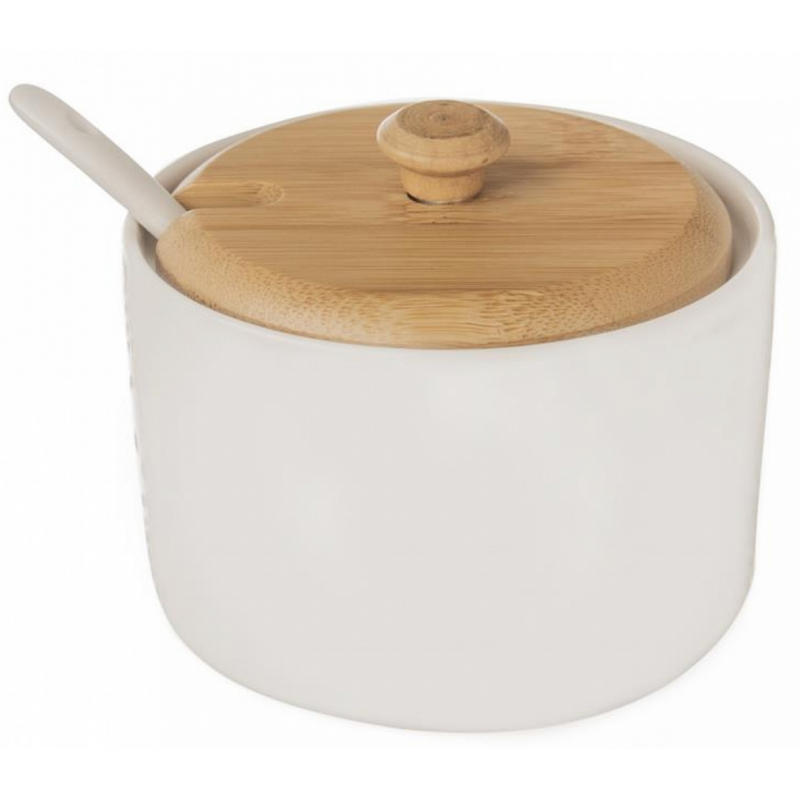 Cukřenka porc./dřevo + lžička WHITELINE pr. 9,5 cm