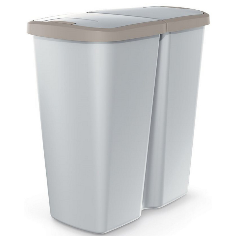 Koš odpadkový COMPACTA Q DUO popelavý se světle hnědým víkem 45 l