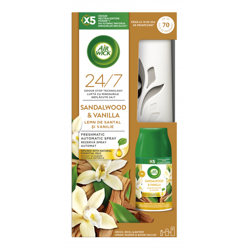 AIR WICK FreshMatic komplet Santalové dřevo a Vanilka 250 ml