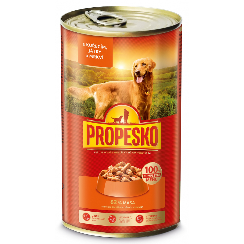 PROPESKO kousky s kuřecím, játry a mrkví v omáčce pro psy 1240 g