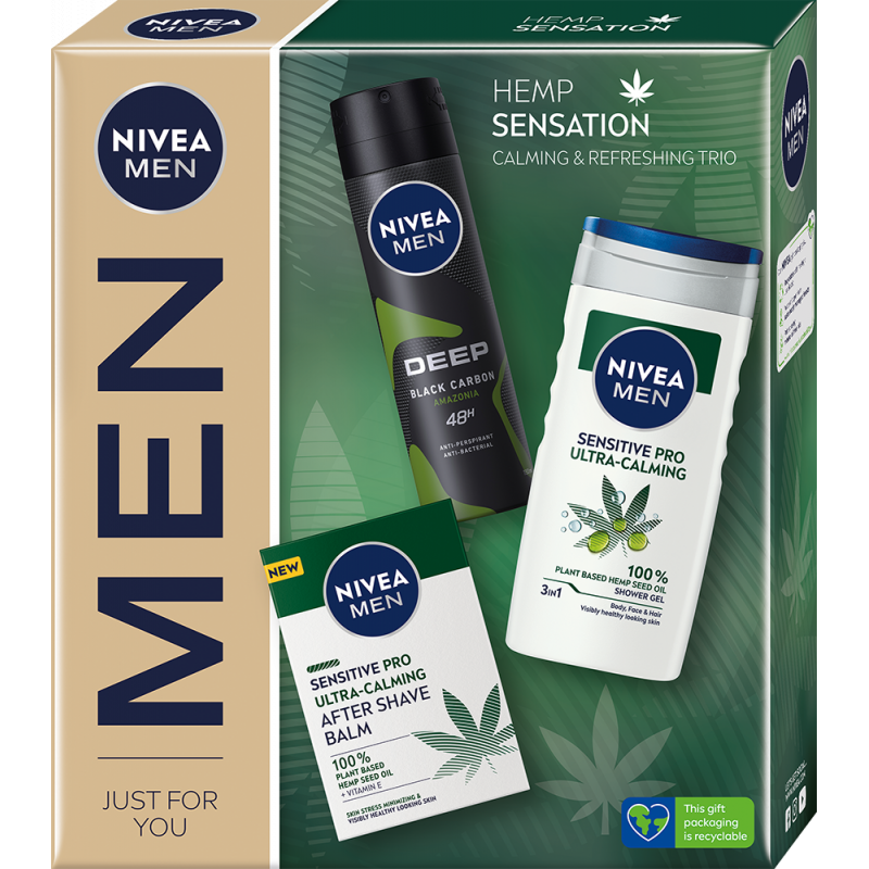 Kazeta NIVEA MEN Hemp Sensation /balzám 100 ml+SPG 250 ml+antipersp. 150 ml/