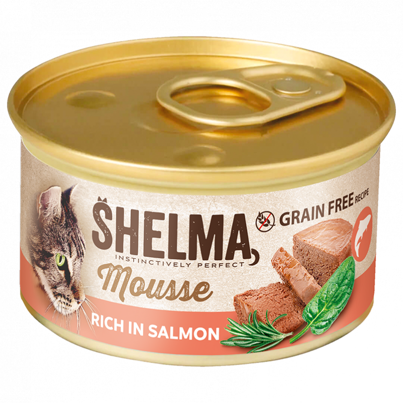 SHELMA kočka konzerva losos, špenát, rozmarýn 85 g