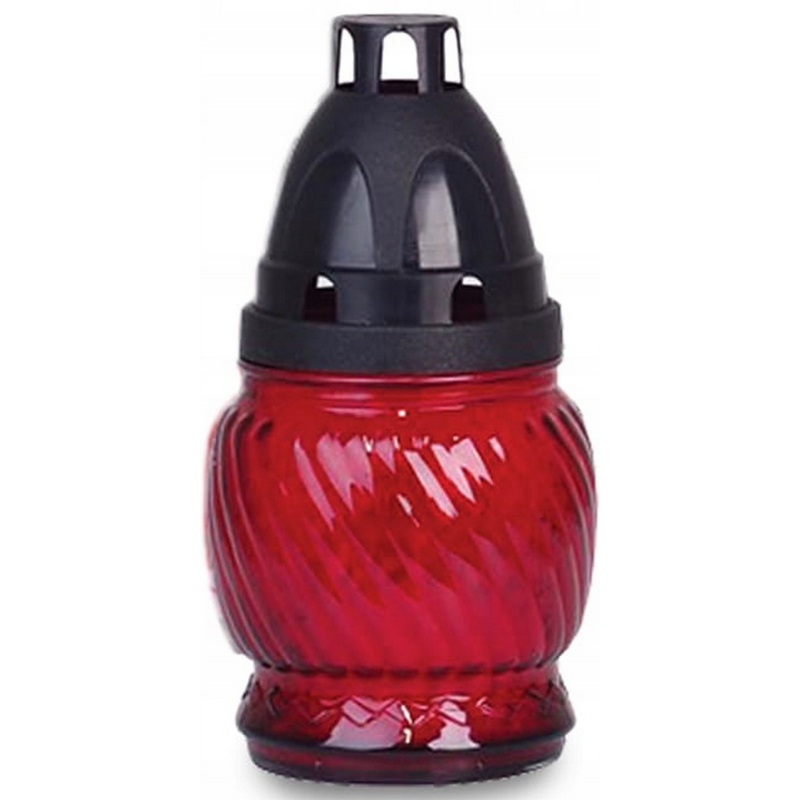Svíčka hřbitovní skleněná s víčkem 25g, 13 cm, červená