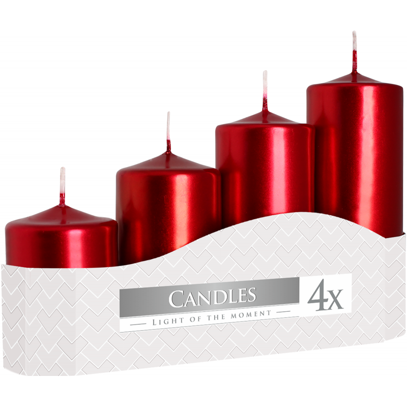 Svíčky adventní stupňovité 4 ks metal. červená 48 x 70, 90, 110, 130 mm