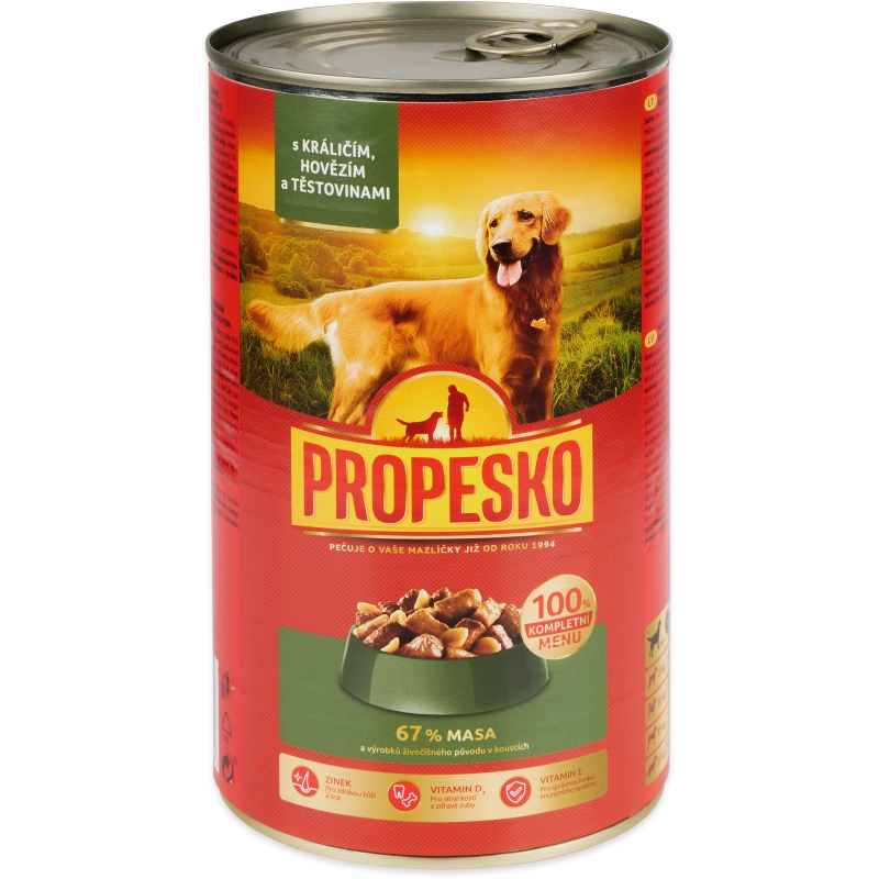 PROPESKO kousky s králičím,hovězím,těstovinami v omáčce pro psy 1240 g