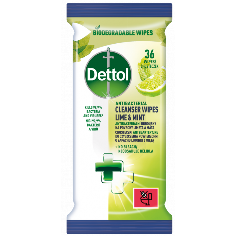 DETTOL Antibakteriální ubrousky 36 ks na povrchy Limetka a Máta