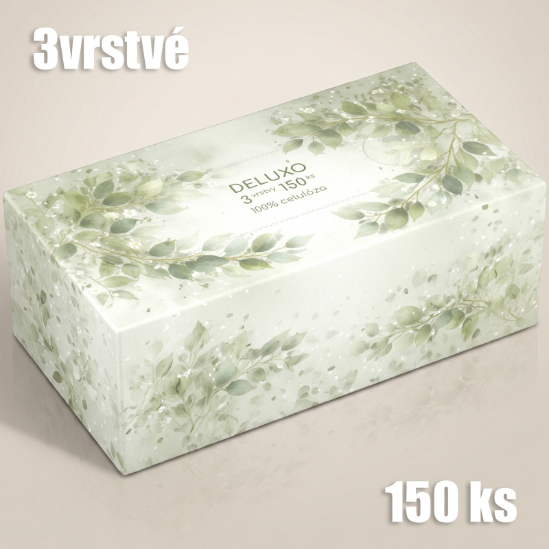 Kapesníčky Deluxo 150 ks 3vrstvé v krabičce, zelená ratolest