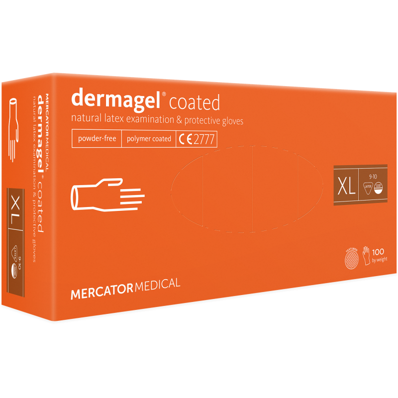 10x 100 ks rukavice latex XL bez pudru Mercator Dermagel jednorázové, poškozené obaly