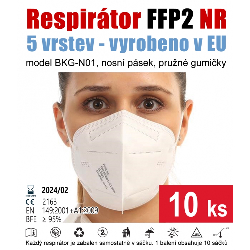 10 ks respirátor FFP2 NR BKG-N01 5vrstvý