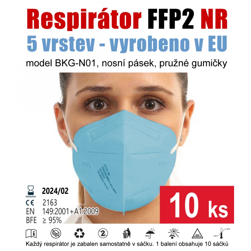 10 ks respirátor FFP2 NR modrý BKG-N01 5vrstvý