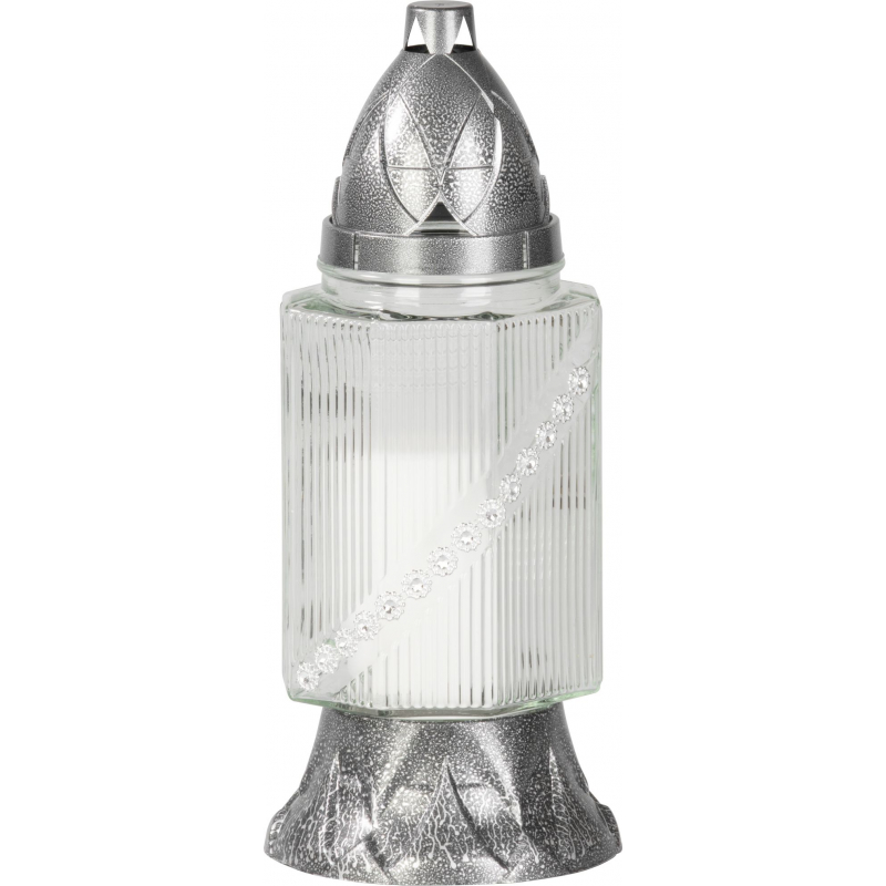 Lampa hřbitovní skleněná s plastovým víčkem 80g, 25cm