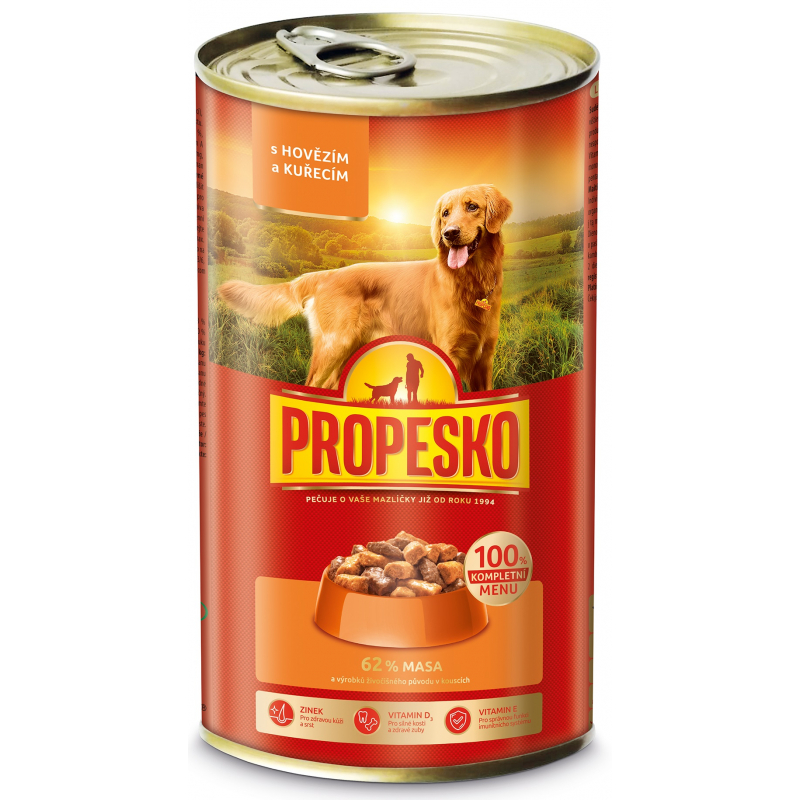 PROPESKO kousky s hovězím a kuřecím v omáčce pro psy 1240 g