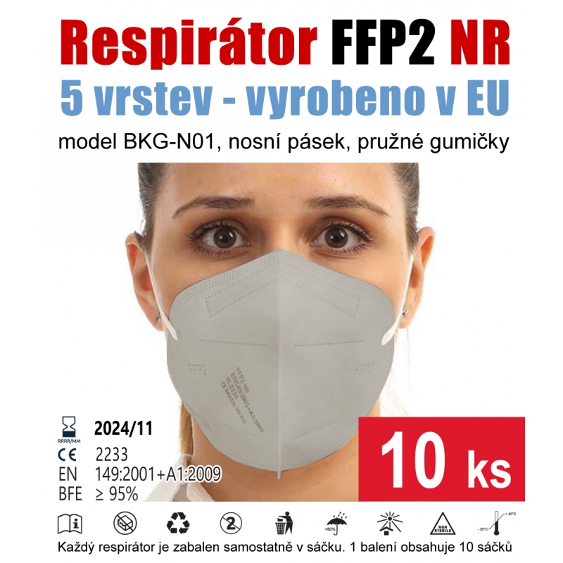 10 ks respir�tor FFP2 NR �ed� BKG-N01 5vrstv�
