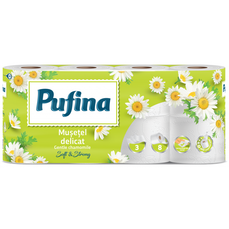 Toaletní papír Pufina Chamomile 3vrstvý 8 rolí, 151,2 m