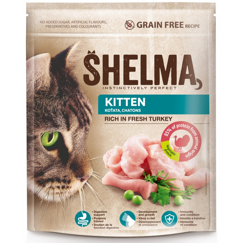 SHELMA bezobilné JUNIOR granule s krůtím pro koťata 750 g