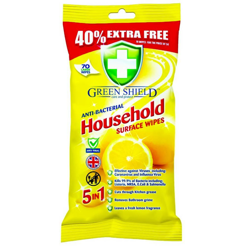 Ubrousky vlhčené GreenShield Household antibakterial 70 ks