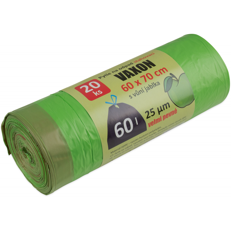 Pytle na odpad Vaxon 60l, 20ks, 25 µm, stahovací,zelené, jablko
