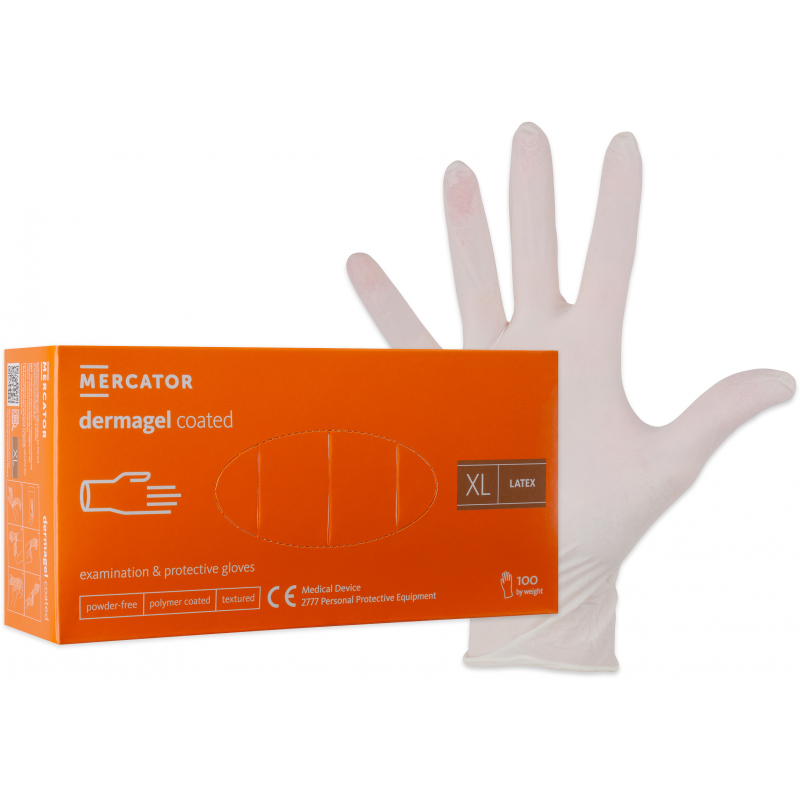 Rukavice latex 100 ks XL bez pudru Mercator Dermagel jednorázové