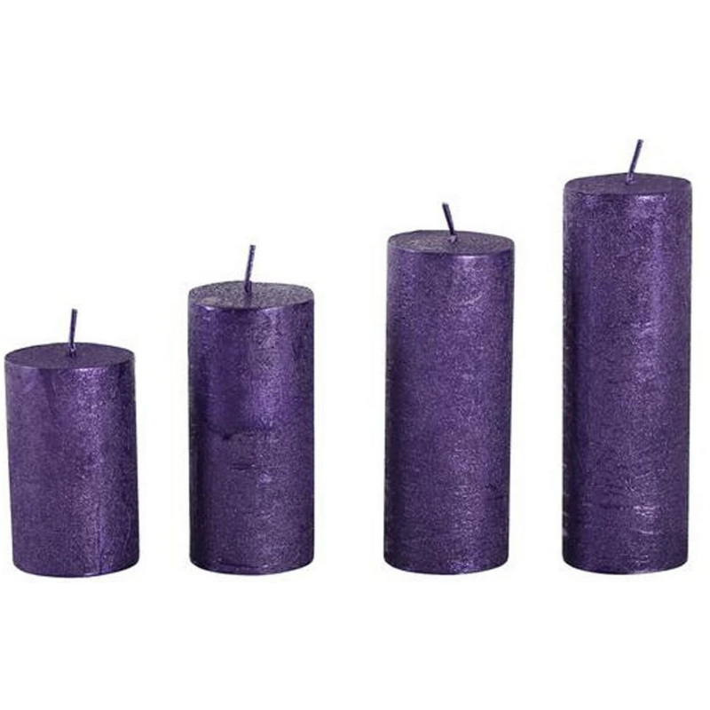 Svíčky adventní stupňovité rustikální 4 ks fialové 40 x 60, 80, 100, 120 mm