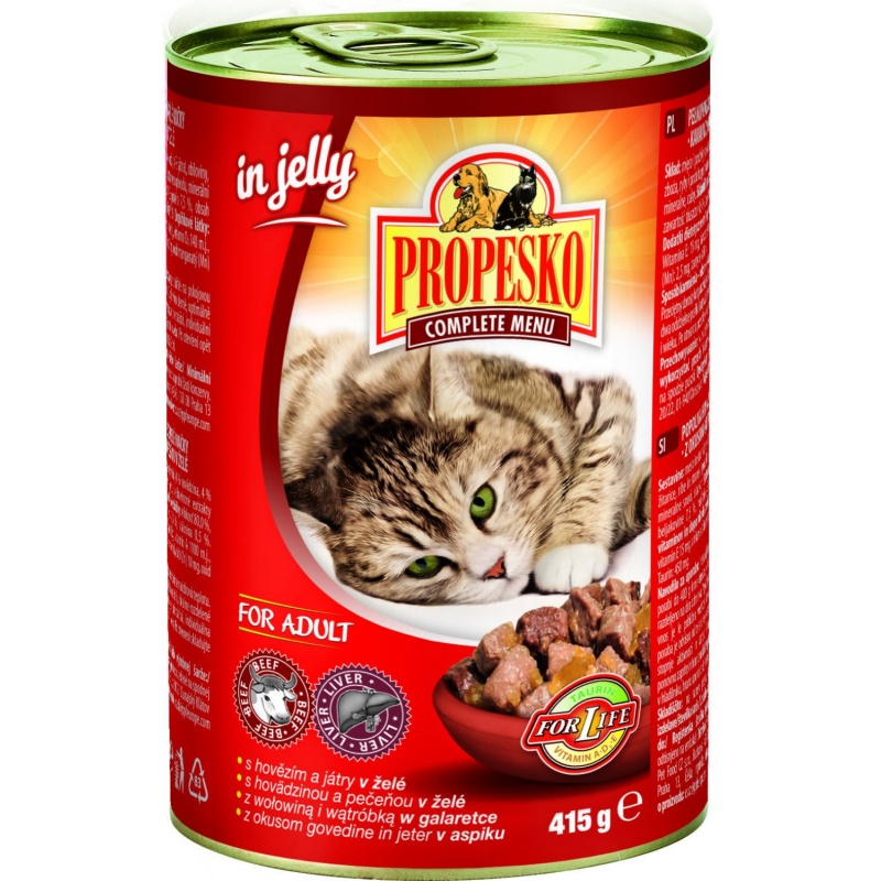 PROPESKO kousky v želé hovězí+játra pro kočky 415 g