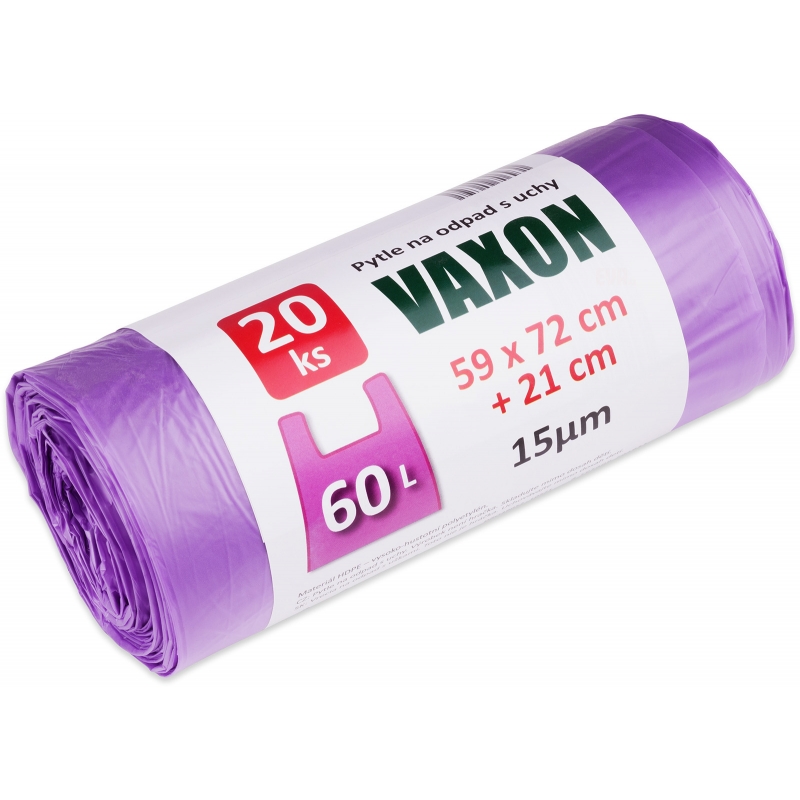 Pytle na odpad Vaxon 60l, 20ks, 15µm, s uchy, fialové