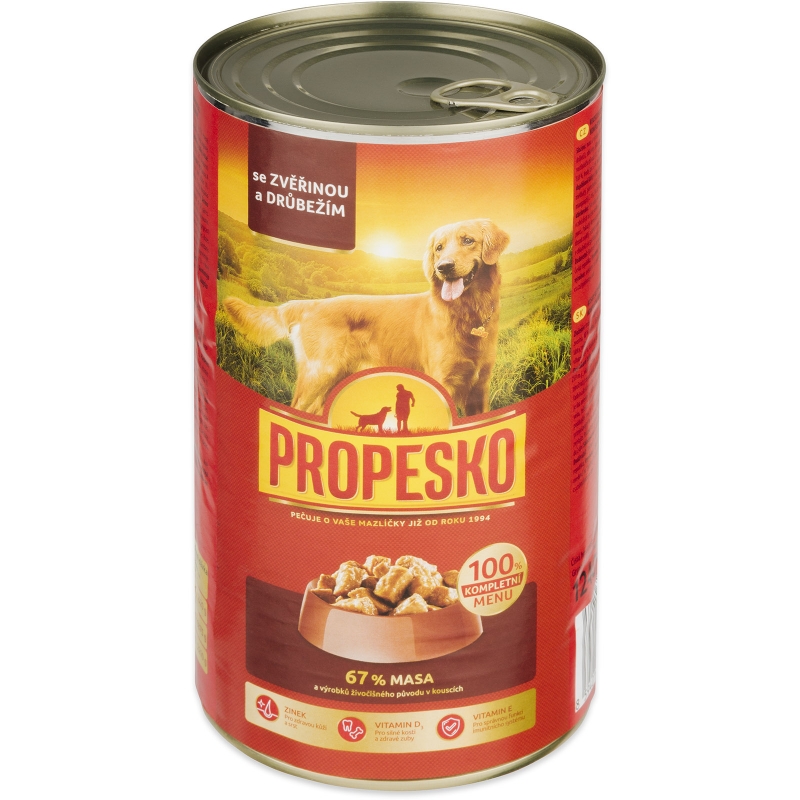 PROPESKO kousky se zvěřinou a drůbežím v omáčce pro psy 1240 g