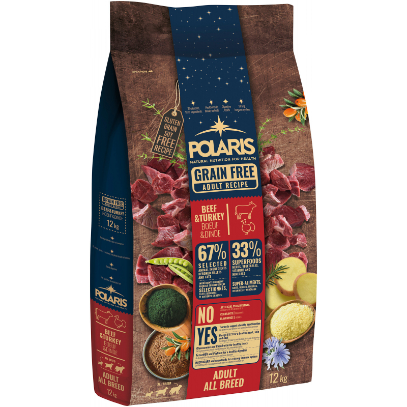 POLARIS 12 kg bezobilné granule pro dospělé psy s hovězím a krůtím