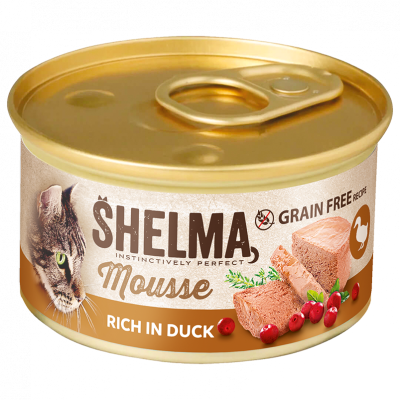 SHELMA kočka konzerva kachní, brusinky, tymián 85 g