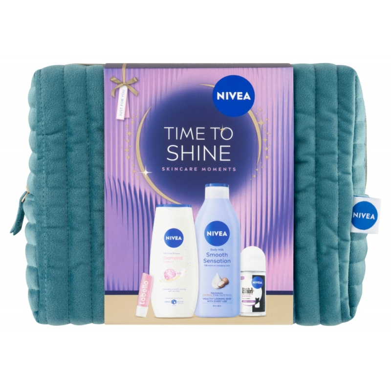 Kazeta NIVEA Time to Shine taštička /těl.ml.+SPG+roll-on+Labello/