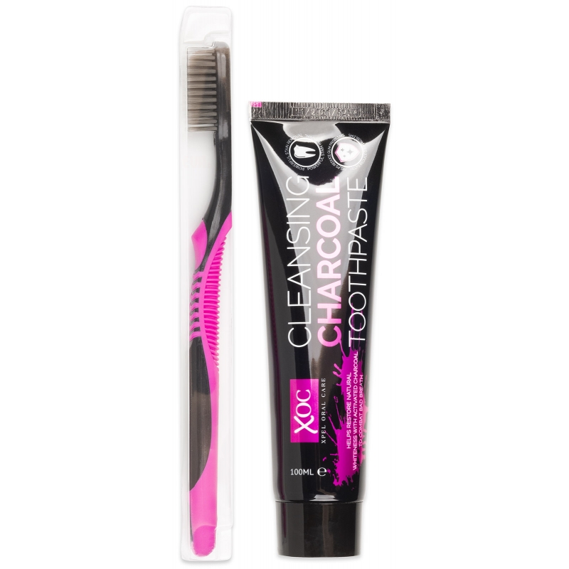 Zubní pasta Charcoal bělicí s aktivním uhlím 100 ml + zubní kartáček měkký