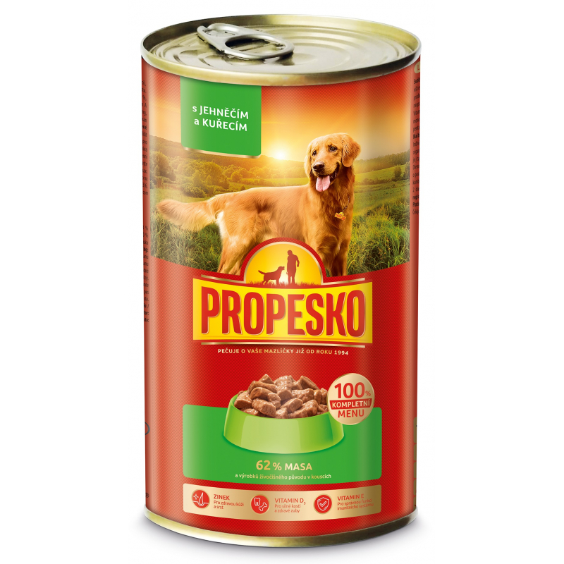 PROPESKO kousky s jehněčím a kuřecím v omáčce pro psy 1240 g