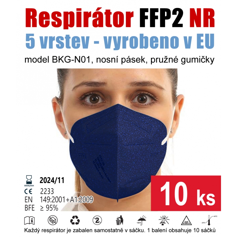 10 ks respirátor FFP2 NR indigo BKG-N01 5vrstvý