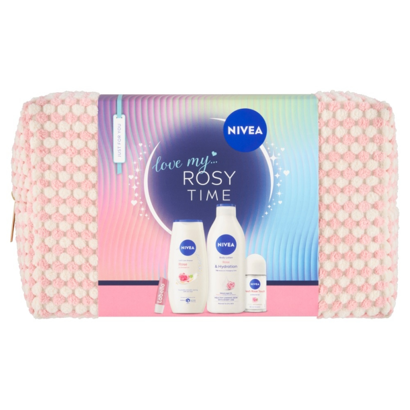 Kazeta NIVEA Rosy Time taštička /těl.mléko+SPG+roll-on+Labello/