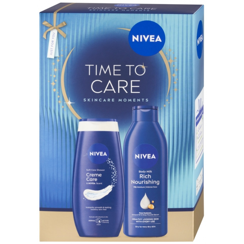Kazeta NIVEA Time to Care /těl.mléko 250 ml+SPG 250 ml/