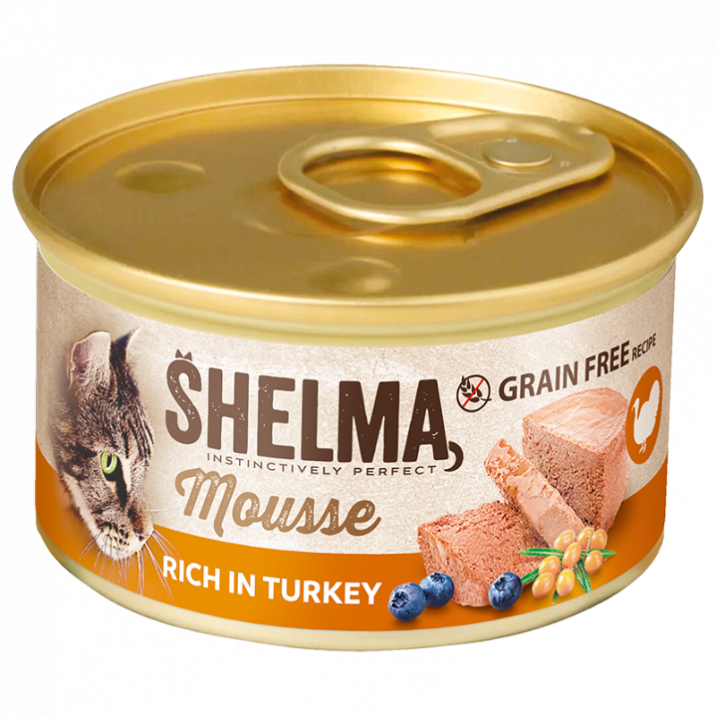 SHELMA kočka konzerva krutí ,borůvky, rakytník 85 g