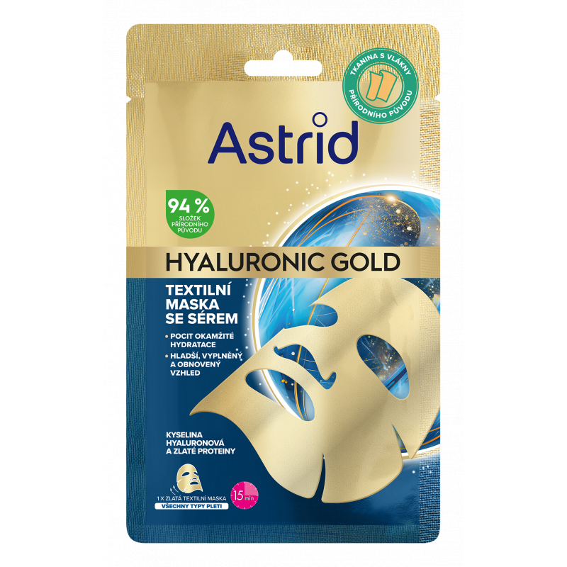 Maska ASTRID Hyaluronic Gold textilní se zlatými proteiny 1 ks