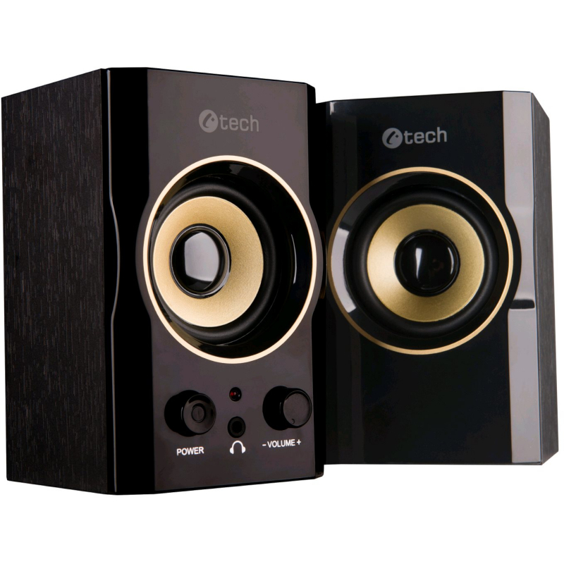 Reproduktory C-TECH SPK-11, 2.0, dřevěné, černo-zlaté, USB